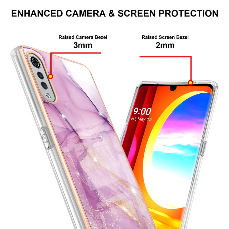 For LG Velvet 5G / 4G Electroplating Marble Pattern Dual-side IMD TPU Shockproof Case(Purple 001) - LG Cases by buy2fix | Online Shopping UK | buy2fix