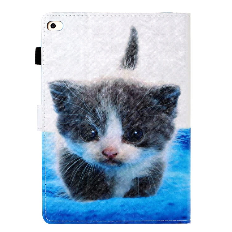 For iPad Air / Air 2 / iPad 9.7 Colored Drawing Horizontal Flip PU Leather Case with Holder & Card Slot & Sleep / Wake-up Function(Blue White cat) - More iPad Cases by buy2fix | Online Shopping UK | buy2fix