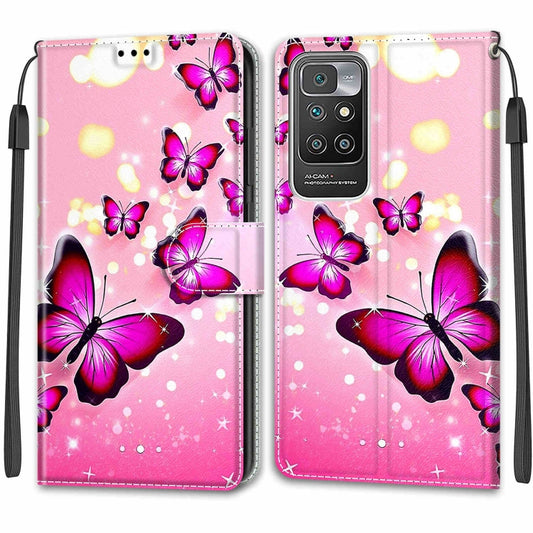 Voltage Coloured Drawing Magnetic Clasp Horizontal Flip PU Leather Case with Holder & Card Slots For Xiaomi Redmi 10(C03 Gradient Pink Flying Butterflies) by buy2fix