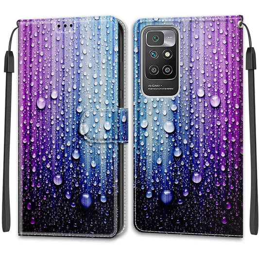 Voltage Coloured Drawing Magnetic Clasp Horizontal Flip PU Leather Case with Holder & Card Slots For Xiaomi Redmi 10(C05 Purple Blue Water Drops) by buy2fix