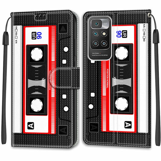 Voltage Coloured Drawing Magnetic Clasp Horizontal Flip PU Leather Case with Holder & Card Slots For Xiaomi Redmi 10(C10 Black Red Tape) by buy2fix