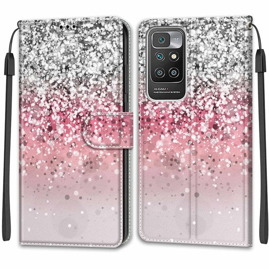 Voltage Coloured Drawing Magnetic Clasp Horizontal Flip PU Leather Case with Holder & Card Slots For Xiaomi Redmi 10(C13 Silver Pink Glitter) by buy2fix