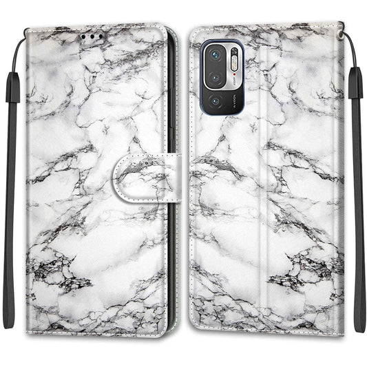 Voltage Coloured Drawing Magnetic Clasp Horizontal Flip PU Leather Case with Holder & Card Slots For Xiaomi Redmi Note 10 5G(C01 White Marble) by buy2fix