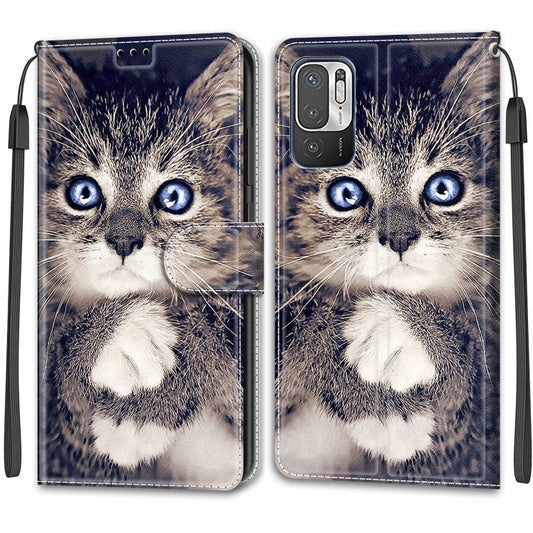 Voltage Coloured Drawing Magnetic Clasp Horizontal Flip PU Leather Case with Holder & Card Slots For Xiaomi Redmi Note 10 5G(C02 Fork Hand White Claw Cat) by buy2fix