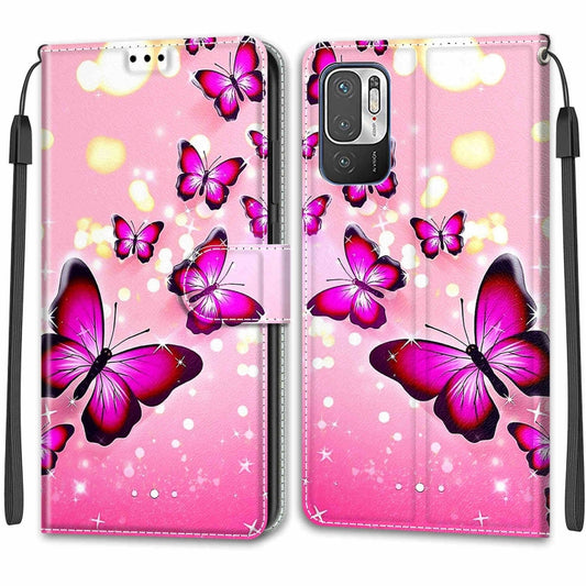 Voltage Coloured Drawing Magnetic Clasp Horizontal Flip PU Leather Case with Holder & Card Slots For Xiaomi Redmi Note 10 5G(C03 Gradient Pink Flying Butterflies) by buy2fix