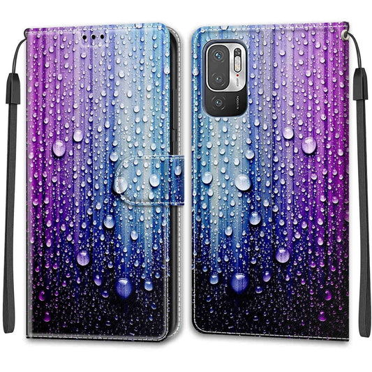 Voltage Coloured Drawing Magnetic Clasp Horizontal Flip PU Leather Case with Holder & Card Slots For Xiaomi Redmi Note 10 5G(C05 Purple Blue Water Drops) by buy2fix
