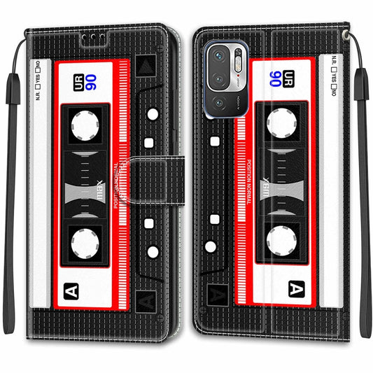 Voltage Coloured Drawing Magnetic Clasp Horizontal Flip PU Leather Case with Holder & Card Slots For Xiaomi Redmi Note 10 5G(C10 Black Red Tape) by buy2fix