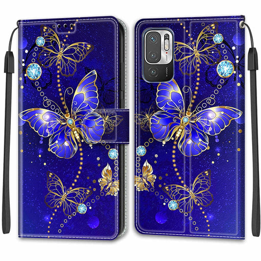 Voltage Coloured Drawing Magnetic Clasp Horizontal Flip PU Leather Case with Holder & Card Slots For Xiaomi Redmi Note 10 5G(C11 Blue Golden Chain Butterflies) by buy2fix