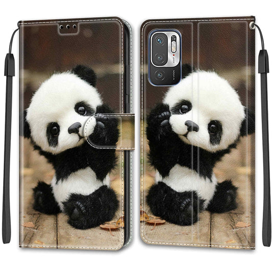Voltage Coloured Drawing Magnetic Clasp Horizontal Flip PU Leather Case with Holder & Card Slots For Xiaomi Redmi Note 10 5G(C18 Wood Board Panda) by buy2fix
