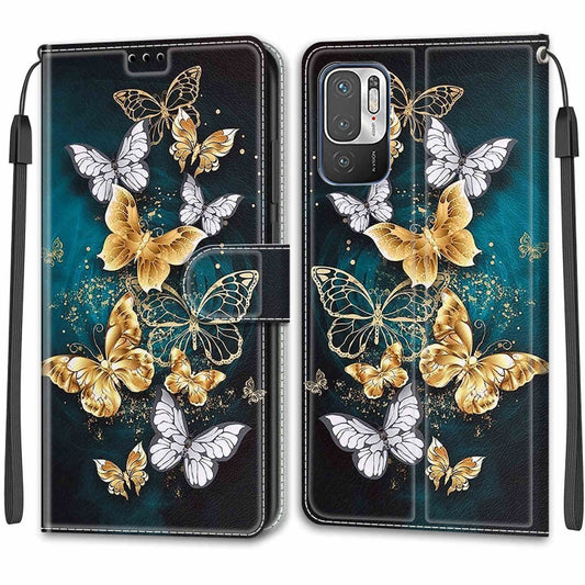 Voltage Coloured Drawing Magnetic Clasp Horizontal Flip PU Leather Case with Holder & Card Slots For Xiaomi Redmi Note 10 5G(C20 Gold Silver Flying Butterflies) by buy2fix