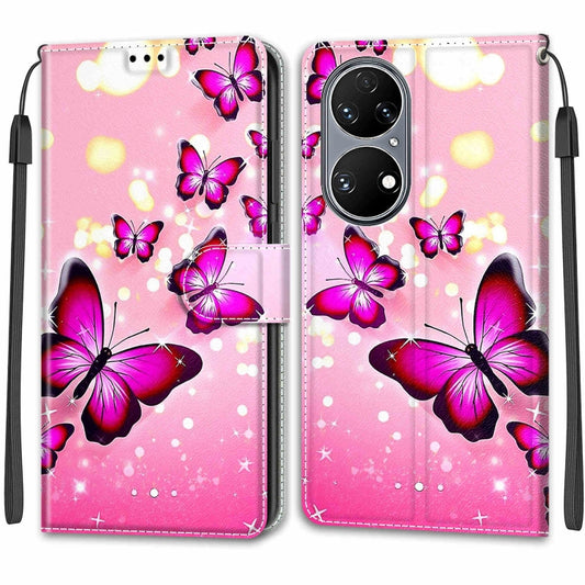 Voltage Coloured Drawing Magnetic Clasp Horizontal Flip PU Leather Case with Holder & Card Slots For Huawei P50(C03 Gradient Pink Flying Butterflies) by buy2fix