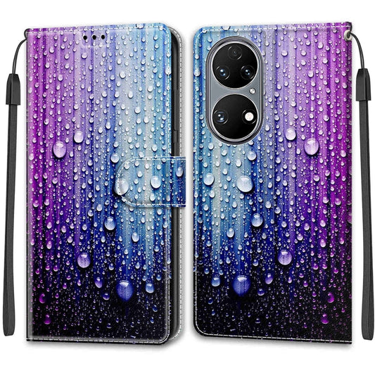 Voltage Coloured Drawing Magnetic Clasp Horizontal Flip PU Leather Case with Holder & Card Slots For Huawei P50(C05 Purple Blue Water Drops) by buy2fix