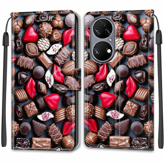 Voltage Coloured Drawing Magnetic Clasp Horizontal Flip PU Leather Case with Holder & Card Slots For Huawei P50(C06 Red Lip Chocolate) by buy2fix