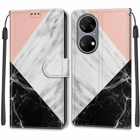 Voltage Coloured Drawing Magnetic Clasp Horizontal Flip PU Leather Case with Holder & Card Slots For Huawei P50(C07 Pink White Black) by buy2fix