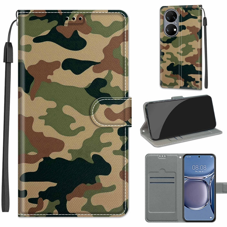 Voltage Coloured Drawing Magnetic Clasp Horizontal Flip PU Leather Case with Holder & Card Slots For Huawei P50(C12 Green Yellow Camouflage) - Huawei Cases by buy2fix | Online Shopping UK | buy2fix