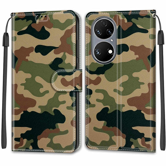 Voltage Coloured Drawing Magnetic Clasp Horizontal Flip PU Leather Case with Holder & Card Slots For Huawei P50(C12 Green Yellow Camouflage) by buy2fix