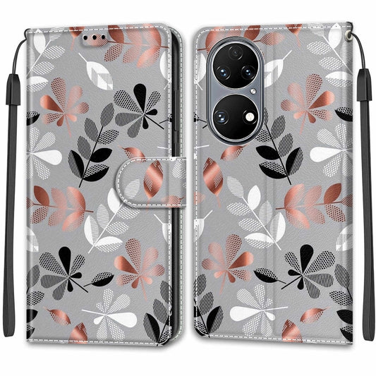 Voltage Coloured Drawing Magnetic Clasp Horizontal Flip PU Leather Case with Holder & Card Slots For Huawei P50(C19 Material Flower) by buy2fix