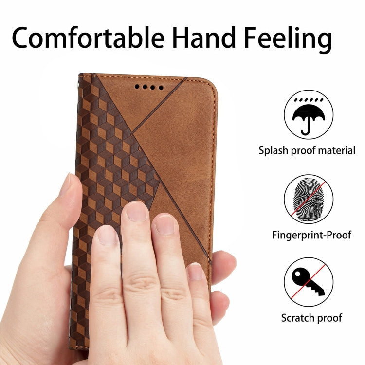 For Samsung Galaxy A21s Diamond Pattern Splicing Skin Feel Magnetic Horizontal Flip Leather Case with Card Slots & Holder & Wallet(Brown) by buy2fix