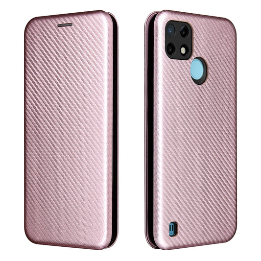 For OPPO Realme C21Y Carbon Fiber Texture Horizontal Flip TPU + PC + PU Leather Case with Card Slot(Pink) by buy2fix