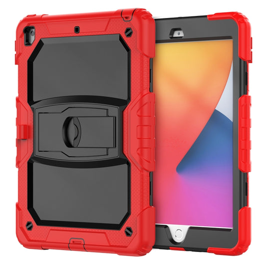 For iPad 10.2 2021 / 2020 / 2019 Shockproof Colorful Silica Gel + PC Protective Case with Holder & Shoulder Strap(Red) by buy2fix