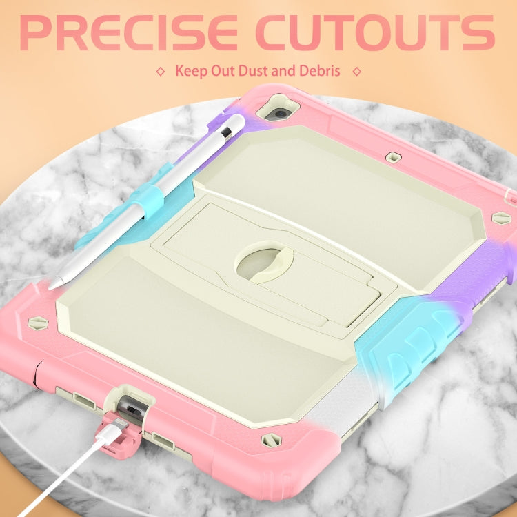 For iPad 10.2 2021 / 2020 / 2019 Shockproof Colorful Silica Gel + PC Protective Case with Holder & Shoulder Strap(Colorful Pink) - iPad 10.2 Cases by buy2fix | Online Shopping UK | buy2fix