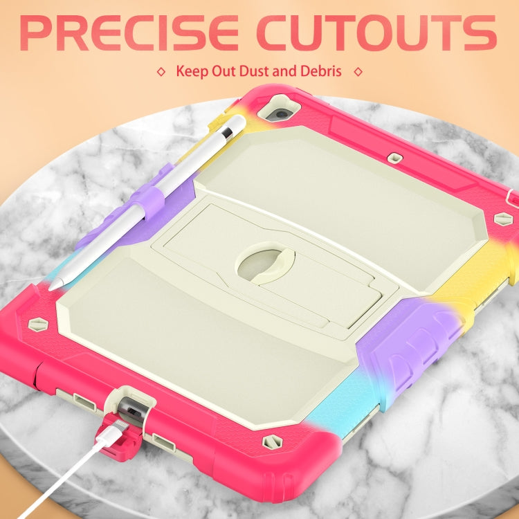 For iPad 10.2 2021 / 2020 / 2019 Shockproof Colorful Silica Gel + PC Protective Case with Holder & Shoulder Strap(Colorful Red) by buy2fix