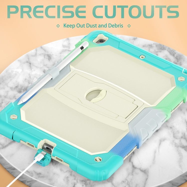 For iPad 10.2 2021 / 2020 / 2019 Shockproof Colorful Silica Gel + PC Protective Case with Holder & Shoulder Strap(Colorful Blue) - iPad 10.2 Cases by buy2fix | Online Shopping UK | buy2fix