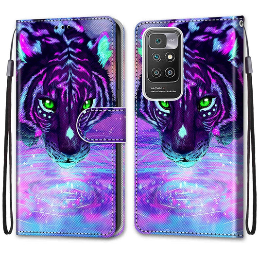 For Xiaomi Redmi 10 Coloured Drawing Cross Texture Horizontal Flip PU Leather Case with Holder & Card Slots & Wallet & Lanyard(Tiger Drinking Water) by buy2fix