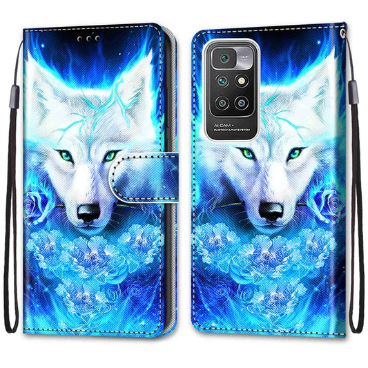 For Xiaomi Redmi 10 Coloured Drawing Cross Texture Horizontal Flip PU Leather Case with Holder & Card Slots & Wallet & Lanyard(Dick Rose Wolf) by buy2fix