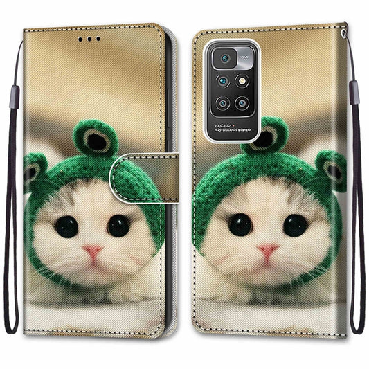 For Xiaomi Redmi 10 Coloured Drawing Cross Texture Horizontal Flip PU Leather Case with Holder & Card Slots & Wallet & Lanyard(Frog Kitten) by buy2fix