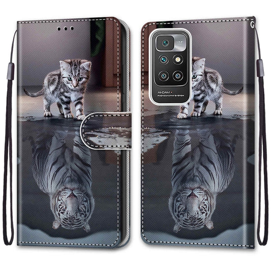 For Xiaomi Redmi 10 Coloured Drawing Cross Texture Horizontal Flip PU Leather Case with Holder & Card Slots & Wallet & Lanyard(Cat Becomes Tiger) by buy2fix
