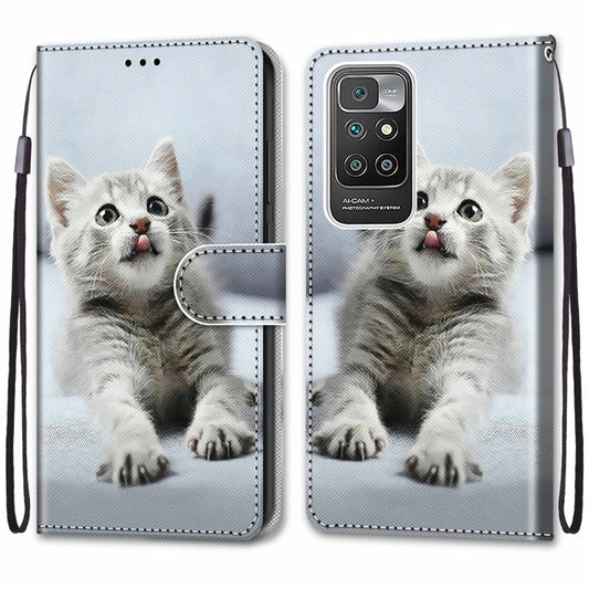 For Xiaomi Redmi 10 Coloured Drawing Cross Texture Horizontal Flip PU Leather Case with Holder & Card Slots & Wallet & Lanyard(Small Gray Cat) by buy2fix