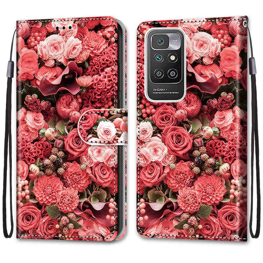 For Xiaomi Redmi 10 Coloured Drawing Cross Texture Horizontal Flip PU Leather Case with Holder & Card Slots & Wallet & Lanyard(Pink Rose Garden) by buy2fix