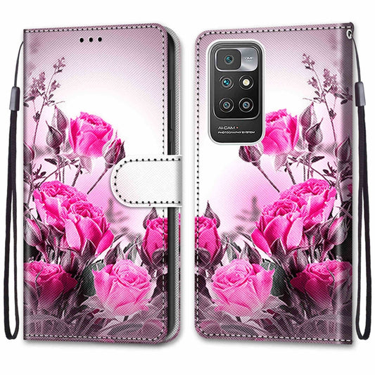 For Xiaomi Redmi 10 Coloured Drawing Cross Texture Horizontal Flip PU Leather Case with Holder & Card Slots & Wallet & Lanyard(Wild Rose) by buy2fix