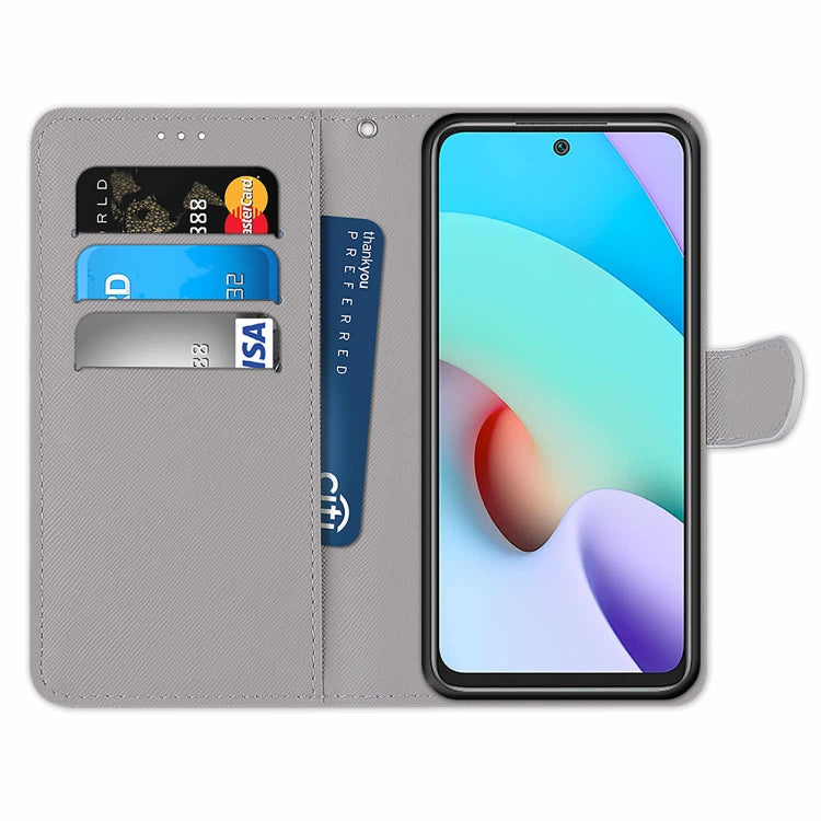 For Xiaomi Redmi 10 Coloured Drawing Cross Texture Horizontal Flip PU Leather Case with Holder & Card Slots & Wallet & Lanyard(Cat Drinking Soda) by buy2fix