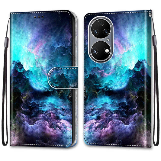 For Huawei P50 Coloured Drawing Cross Texture Horizontal Flip PU Leather Case with Holder & Card Slots & Wallet & Lanyard(Colorful Clouds) by buy2fix