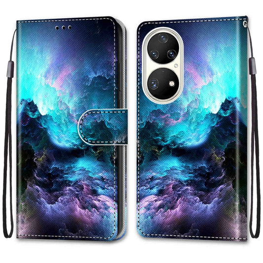 For Huawei P50 Pro Coloured Drawing Cross Texture Horizontal Flip PU Leather Case with Holder & Card Slots & Wallet & Lanyard(Colorful Clouds) by buy2fix