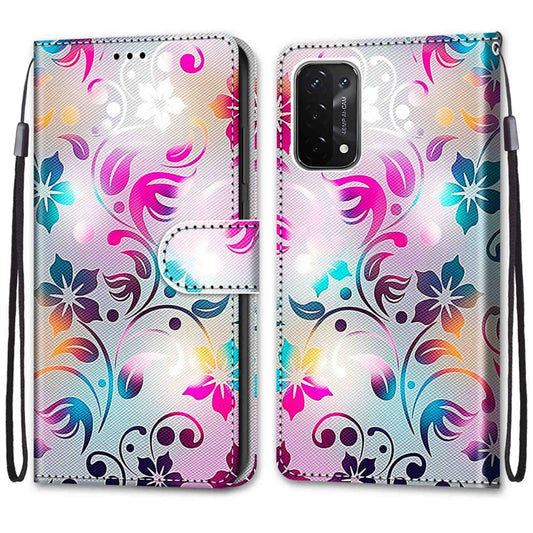 For OPPO A93 5G / A93s 5G / A54 5G / A74 5G Coloured Drawing Cross Texture Horizontal Flip PU Leather Case with Holder & Card Slots & Wallet & Lanyard(Gradient Colorful Flower) by buy2fix