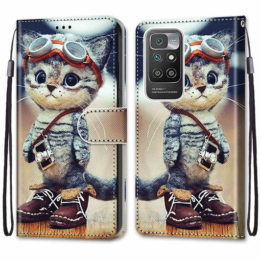 For Xiaomi Redmi 10 Coloured Drawing Cross Texture Horizontal Flip PU Leather Case with Holder & Card Slots & Wallet & Lanyard(Leather Shoes Cat) by buy2fix