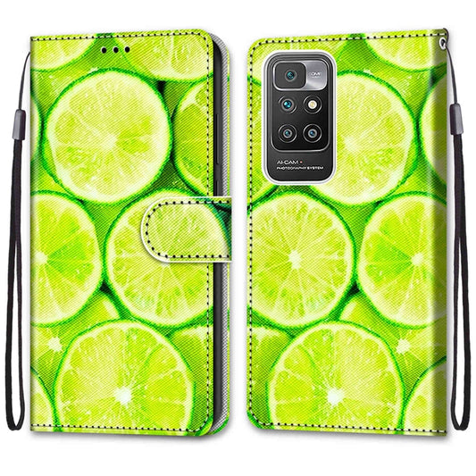 For Xiaomi Redmi 10 Coloured Drawing Cross Texture Horizontal Flip PU Leather Case with Holder & Card Slots & Wallet & Lanyard(Green Lemon) by buy2fix