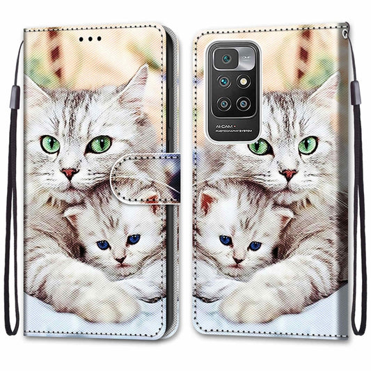 For Xiaomi Redmi 10 Coloured Drawing Cross Texture Horizontal Flip PU Leather Case with Holder & Card Slots & Wallet & Lanyard(Big Cat Holding Kitten) by buy2fix