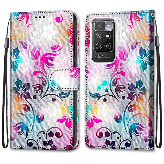 For Xiaomi Redmi 10 Coloured Drawing Cross Texture Horizontal Flip PU Leather Case with Holder & Card Slots & Wallet & Lanyard(Gradient Colorful Flower) by buy2fix