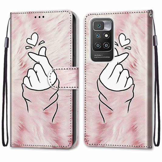 For Xiaomi Redmi 10 Coloured Drawing Cross Texture Horizontal Flip PU Leather Case with Holder & Card Slots & Wallet & Lanyard(Pink Hands Heart) by buy2fix