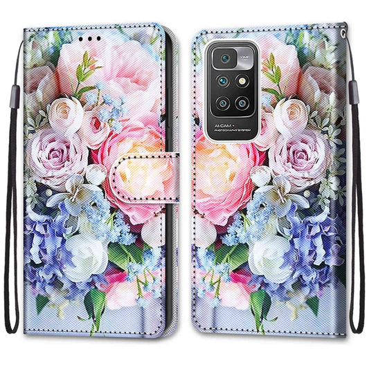 For Xiaomi Redmi 10 Coloured Drawing Cross Texture Horizontal Flip PU Leather Case with Holder & Card Slots & Wallet & Lanyard(Light Pink Bouquet) by buy2fix