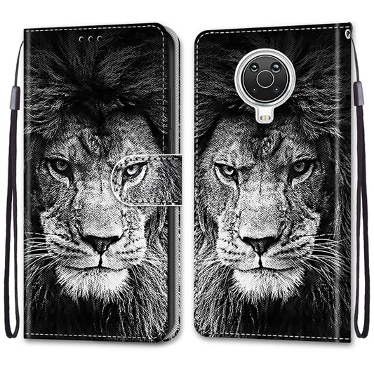 For Nokia G20 / G10 / 6.3 Coloured Drawing Cross Texture Horizontal Flip PU Leather Case with Holder & Card Slots & Wallet & Lanyard(Black White Lion Head) by buy2fix