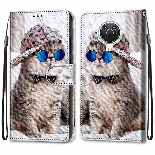 For Nokia G20 / G10 / 6.3 Coloured Drawing Cross Texture Horizontal Flip PU Leather Case with Holder & Card Slots & Wallet & Lanyard(Slant Hat Blue Mirror Cat) by buy2fix