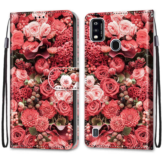 For ZTE Blade A51 Coloured Drawing Cross Texture Horizontal Flip PU Leather Case with Holder & Card Slots & Wallet & Lanyard(Pink Rose Garden) by buy2fix