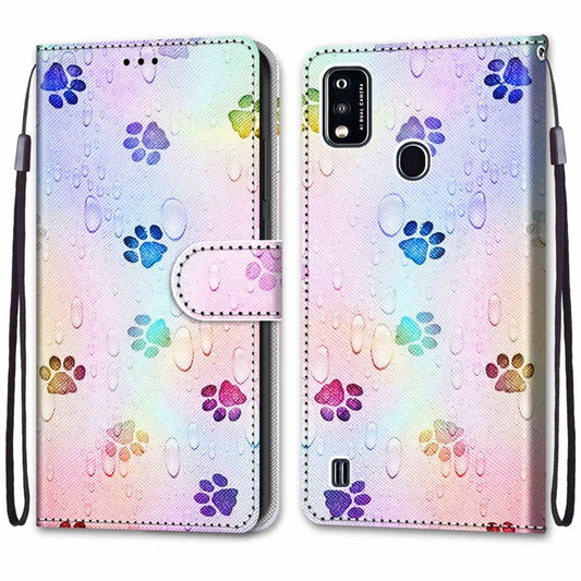 For ZTE Blade A51 Coloured Drawing Cross Texture Horizontal Flip PU Leather Case with Holder & Card Slots & Wallet & Lanyard(Footprint Water Drops) by buy2fix