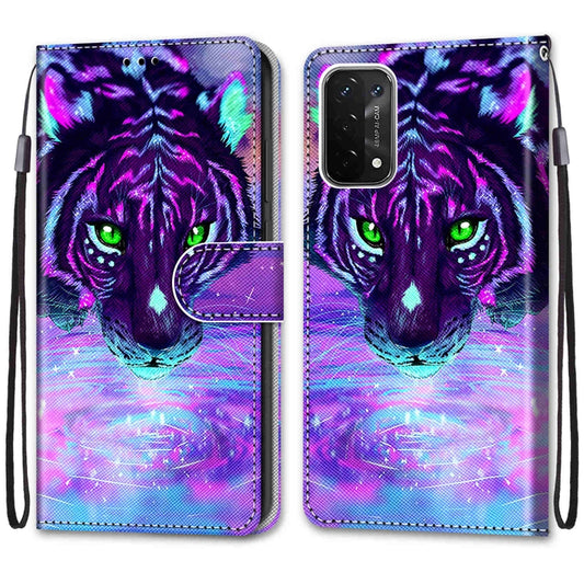 For OPPO A54 5G / A74 5G / A93 5G / A93s 5G Coloured Drawing Cross Texture Horizontal Flip PU Leather Case with Holder & Card Slots & Wallet & Lanyard(Tiger Drinking Water) by buy2fix
