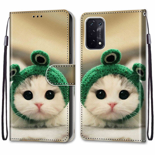 For OPPO A54 5G / A74 5G / A93 5G / A93s 5G Coloured Drawing Cross Texture Horizontal Flip PU Leather Case with Holder & Card Slots & Wallet & Lanyard(Frog Kitten) by buy2fix